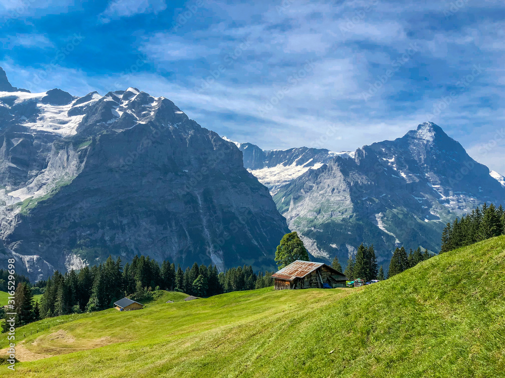 Single Hut with Scenic view of Swiss Alps in Grindelwald, Switzerland