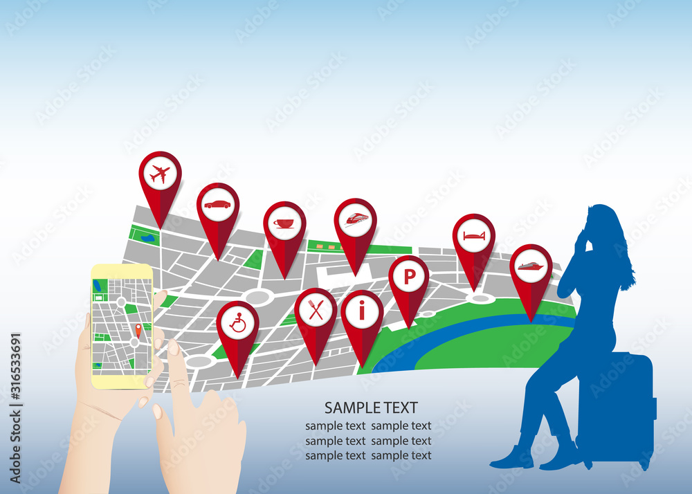 Using travel information apps concept vector Using travel information apps concept vector