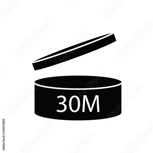 Period after opening PAO symbol 30M icon.The useful lifetime of cosmetics after the package is opened symbol. Best before date icon. Number of months. 