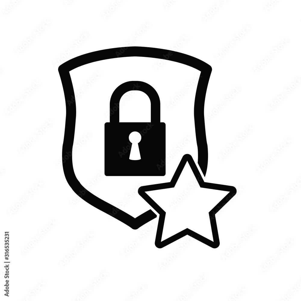 protect icon. secure line style. Shield with lock and star icon sign vector protect icon. secure line style. Shield with lock and star icon sign vector