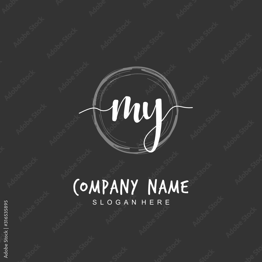  Handwritten initial letter M Y MY for identity and logo. Vector logo template with handwriting and signature style.