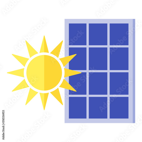 Sun and Solar Panel vector icon logo illustration design. Green energy electricity element.  Can be used for web and mobile development suitable for infographic