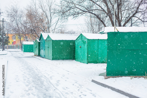 Metal garages in the CIS countries in the winter.
