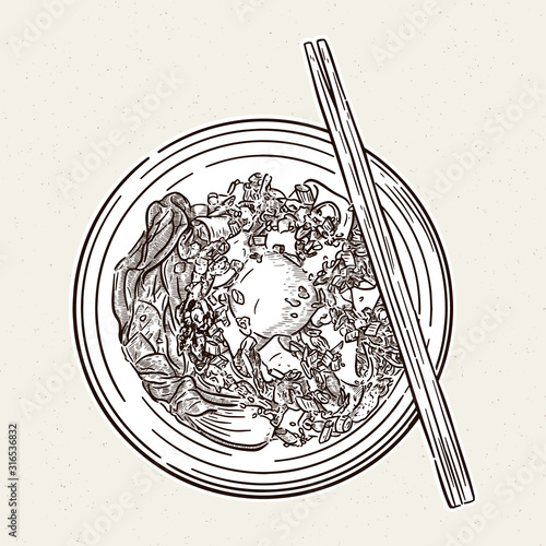 Egg noodle, hand draw sketch vector.