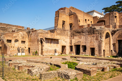 View on the archaeological site of the Roman Forum Palatine Hill in Rome, Lazio - Italy