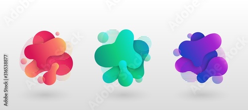 Dynamical colored forms. Geometric abstract elements with flowing liquid shapes, template for logo, flyer or presentation design vector set