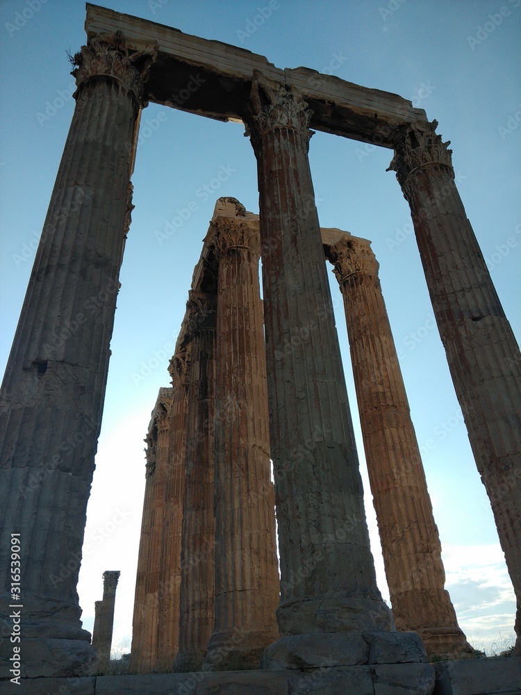 Close upshot of pillars in Temple of Olympian Zeus, Athens