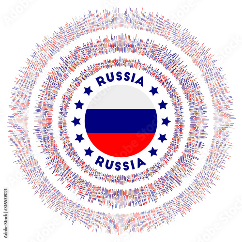 Russia symbol. Radiant country flag with colorful rays. Shiny sunburst with Russia flag. Artistic vector illustration.