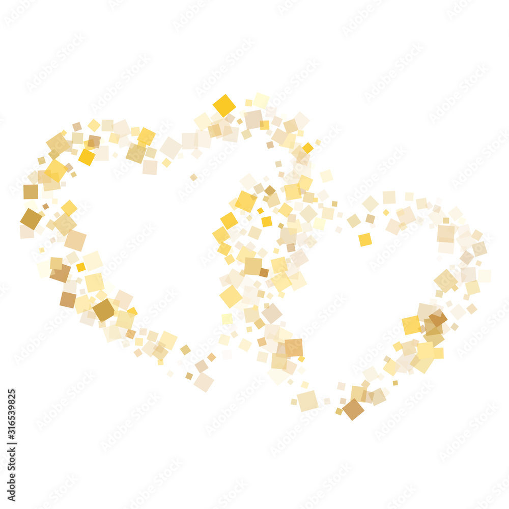 Yellow gold square confetti tinsels falling on white. Glittering New Year vector sequins background. Gold foil confetti party explosion illustration. Many particles surprise backdrop. Yellow gold square confetti tinsels falling on white. Glittering New Year vector sequins background. Gold foil confetti party explosion illustration. Many particles surprise backdrop.