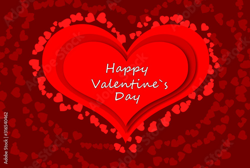 day in love with a red big heart and many little hearts on a bearded background. Valentine's Day theme