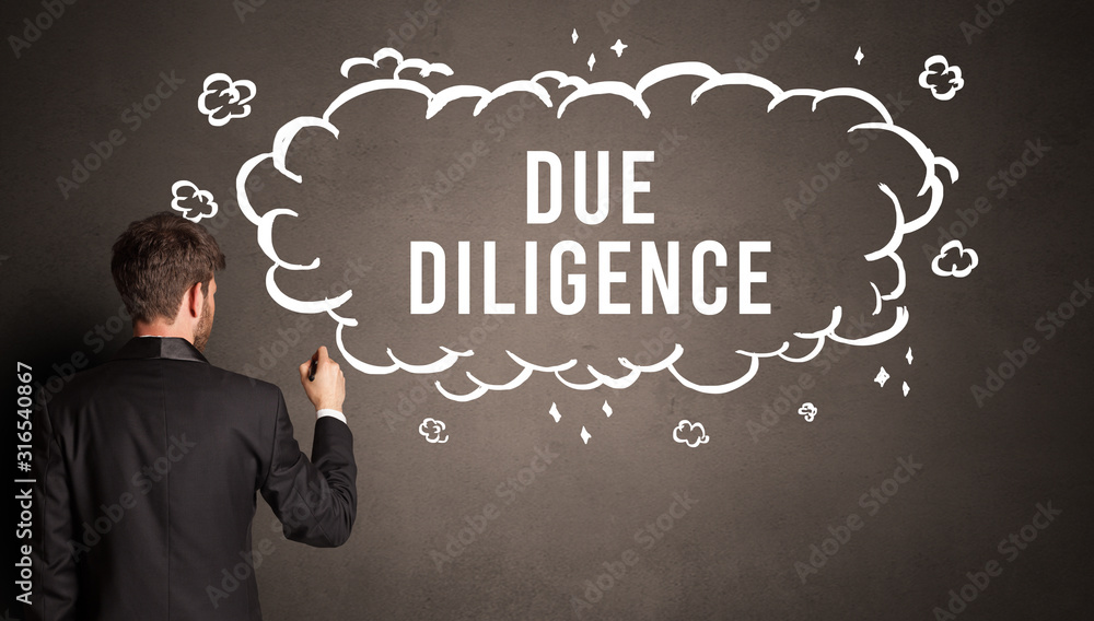 businessman drawing a cloud with DUE DILIGENCE inscription inside, modern business concept businessman drawing a cloud with DUE DILIGENCE inscription inside, modern business concept