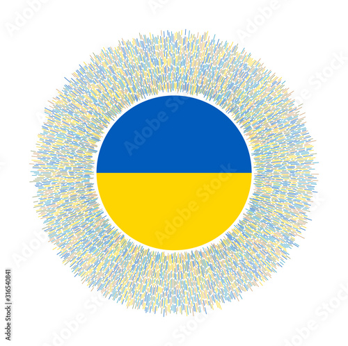 Flag of Ukraine with colorful rays. Radiant country sign. Shiny sunburst with Ukraine flag. Astonishing vector illustration.