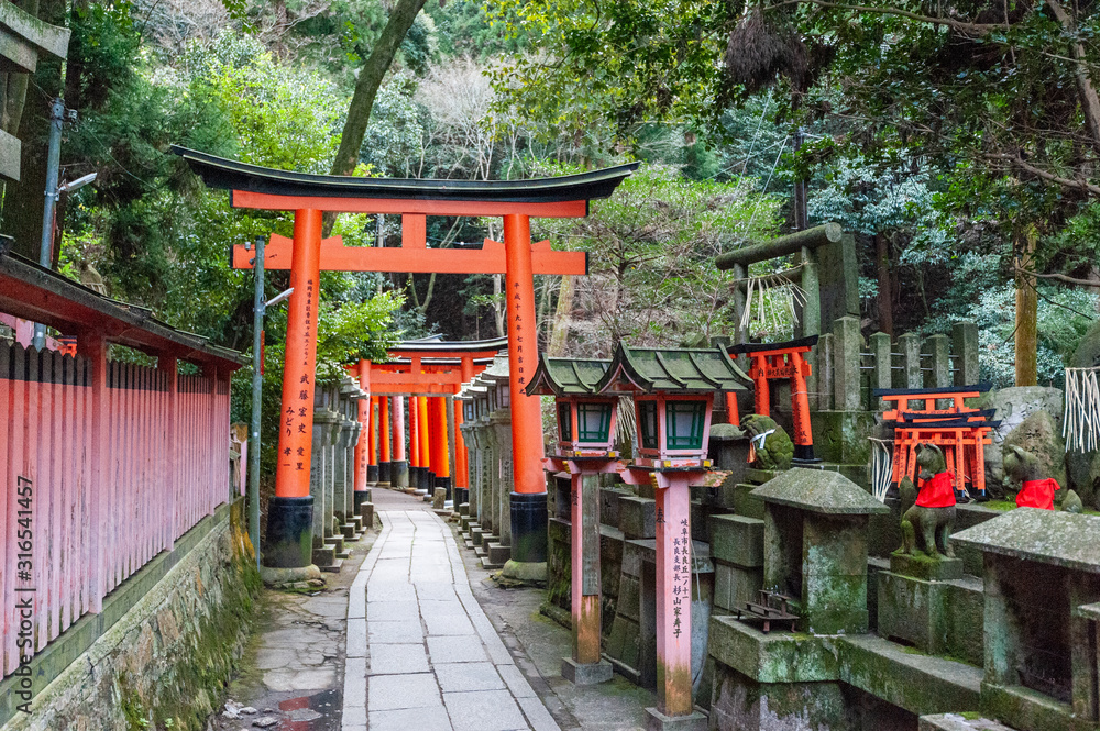 Impression of the many Torii of the Fushimi Inari Shrine in Kyoto, Japan. Impression of the many Torii of the Fushimi Inari Shrine in Kyoto, Japan.