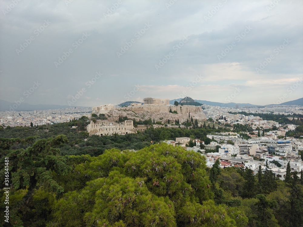 View from a nearby hill over Athens to the Acropolis, Greece