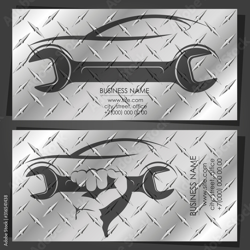 Car repair service spanner in hand business card