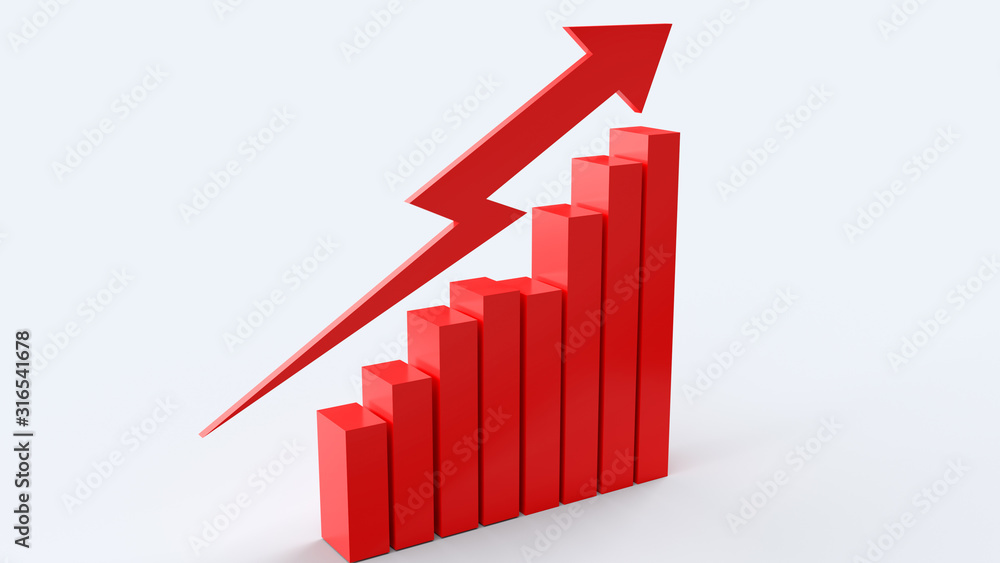 The red arrow and chart on white background 3d rendering for business content. The red arrow and chart on white background 3d rendering for business content.