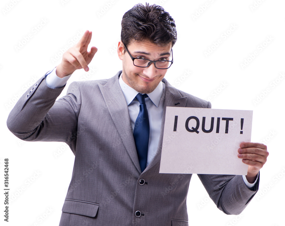 The businessman in resignation concept isolated on white backgro The businessman in resignation concept isolated on white backgro