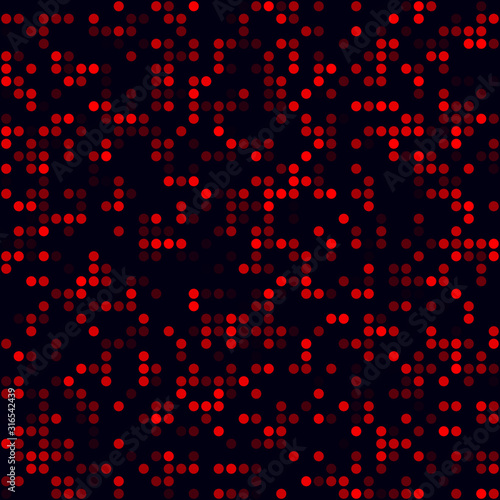 Futuristic tech background. Sparse pattern of circles. Red colored seamless background. Amazing vector illustration.