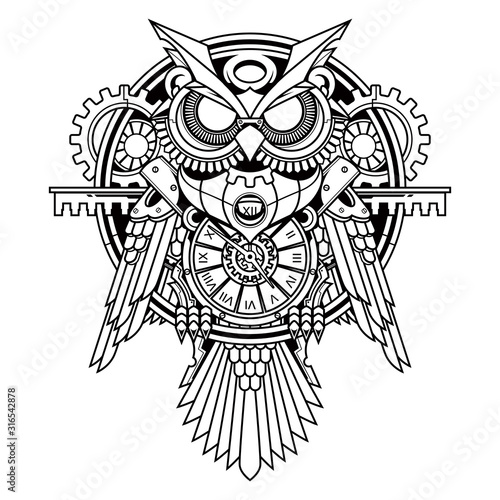 Fototapeta owl steampunk illustration and tshirt design