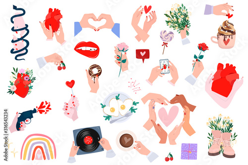 Set of cute romantic elements for Valentines Day. Romantic elements perfect for prints. Editable vector illustration.