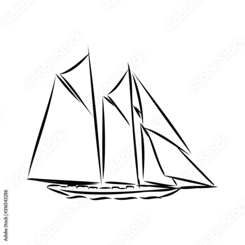 sailing ship on white background