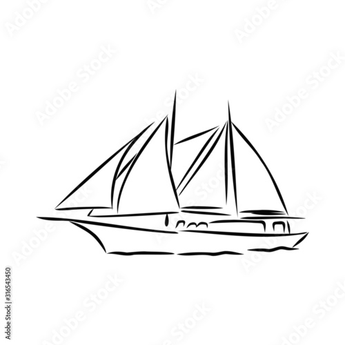 sailing ship on white background