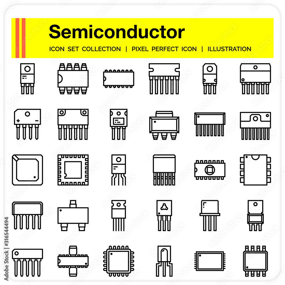 semiconductor icons set, design pixel perfect icons set. web design element  UI and UX, mobile app Stock Vector | Adobe Stock