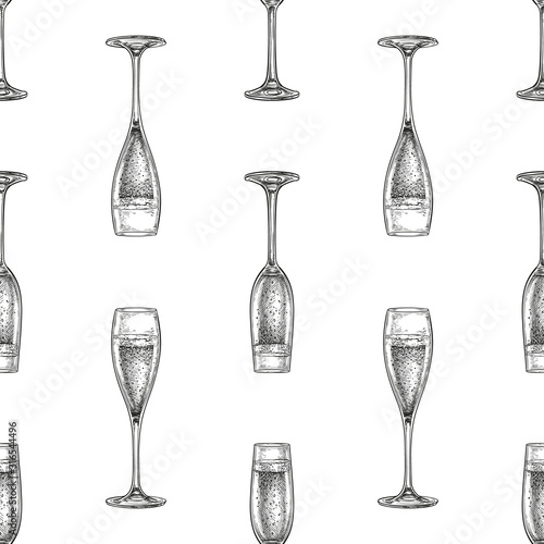 Seamless pattern with glass of champagne.