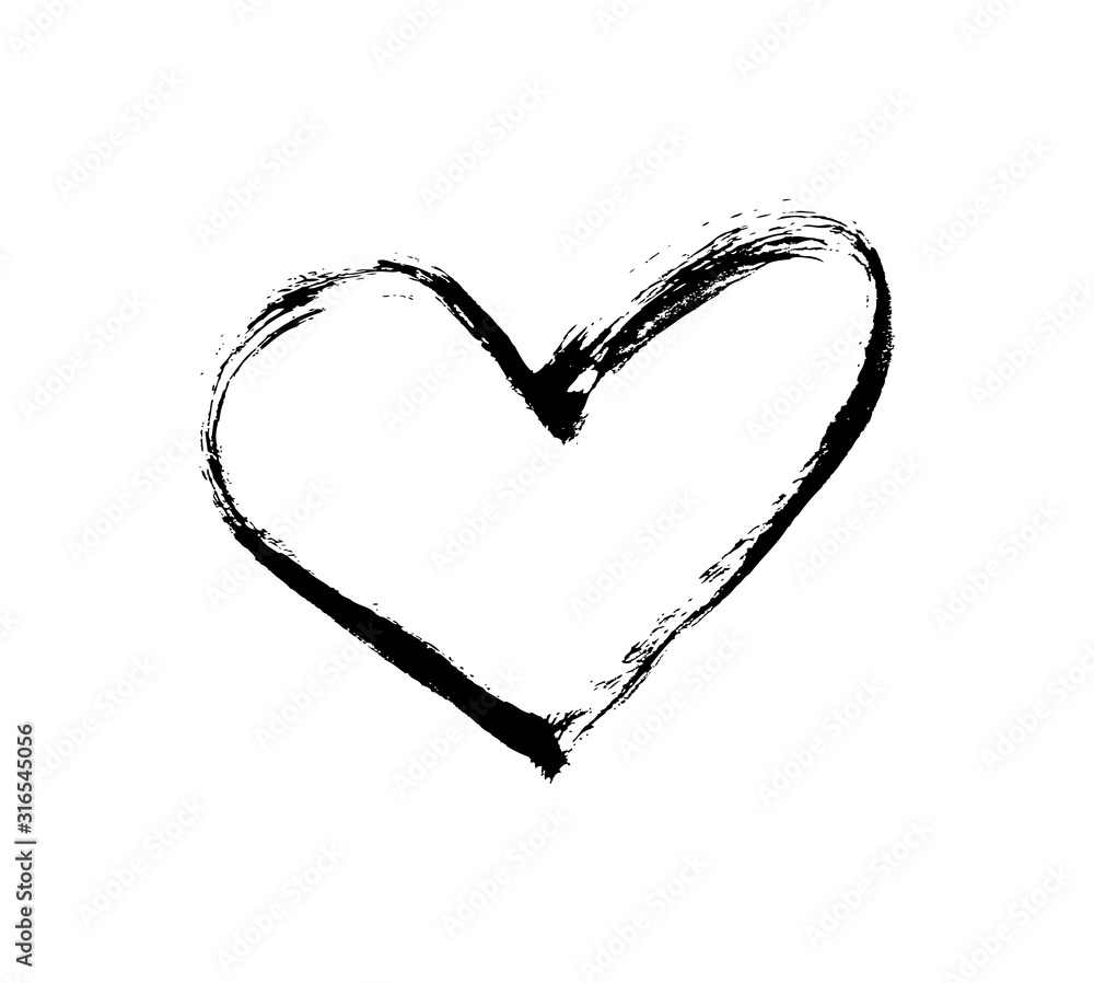 Paintbrush hand drawn heart design element. Valentine's Day vector illustration. Love symbol for Valentine card, banner. Distress texture. Isolated on white background Paintbrush hand drawn heart design element. Valentine's Day vector illustration. Love symbol for Valentine card, banner. Distress texture. Isolated on white background