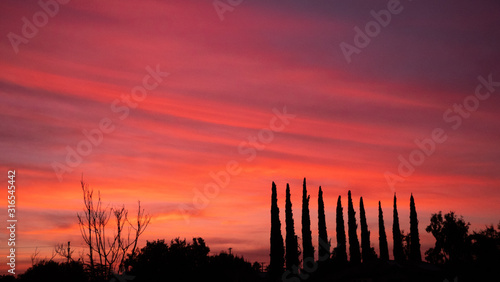 Beautiful red sunrise in a suburb of Los Angeles, California
