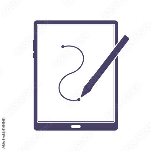 Tablet with pen icon in trendy flat style isolated on grey background. Tablet with pen symbol for your design, logo, UI. Vector illustration, EPS10.