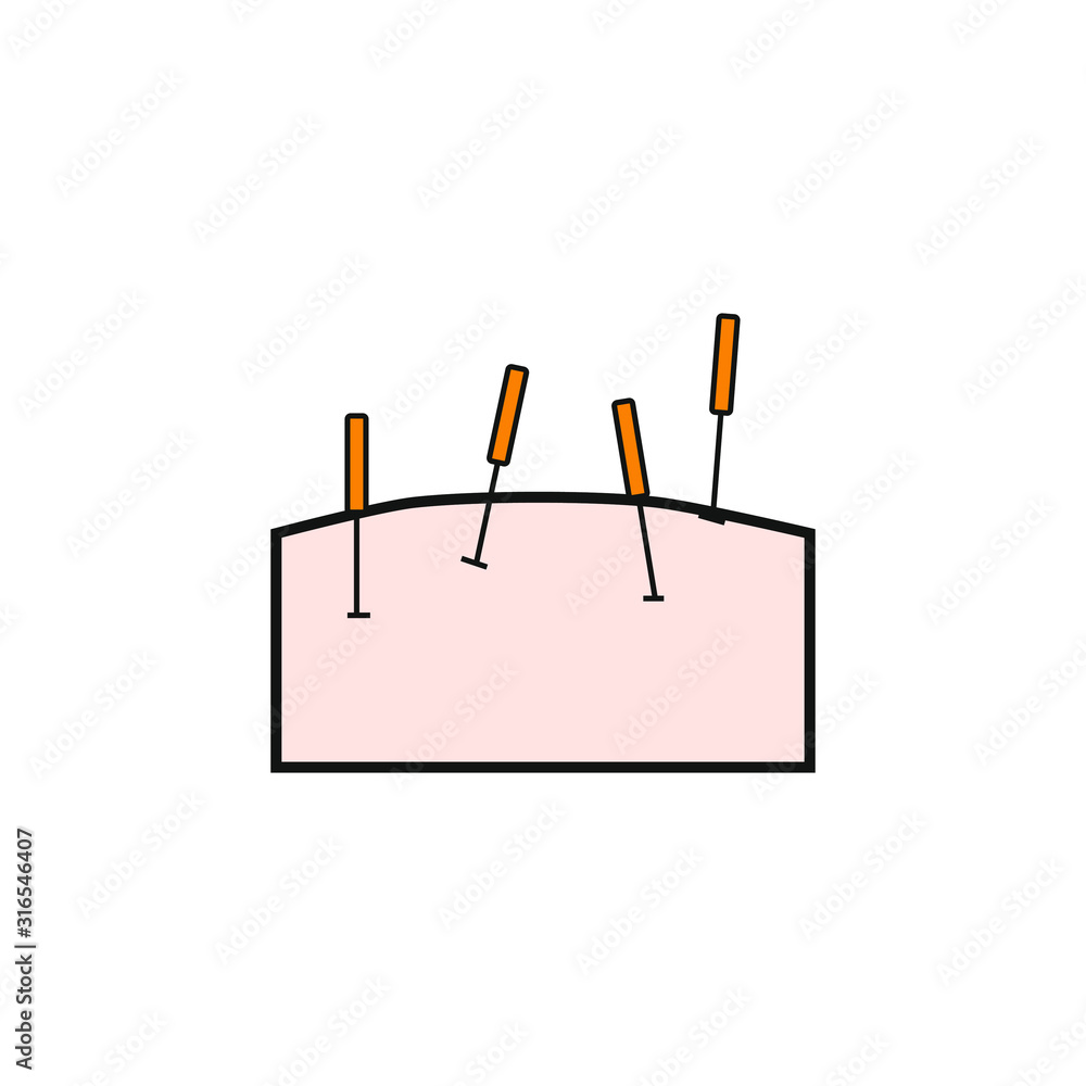 Naklejka premium vector icon with acupuncture needles pinned to the skin