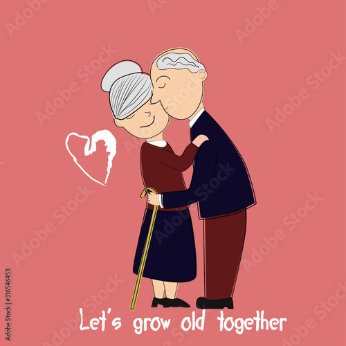 loving grandfather and grandmother hugging each other