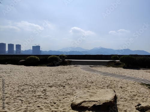 Beach road with blue sky