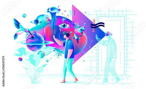 Abstract Xtreme colorful illustration VR technology man gamer cyberpower virtual reality