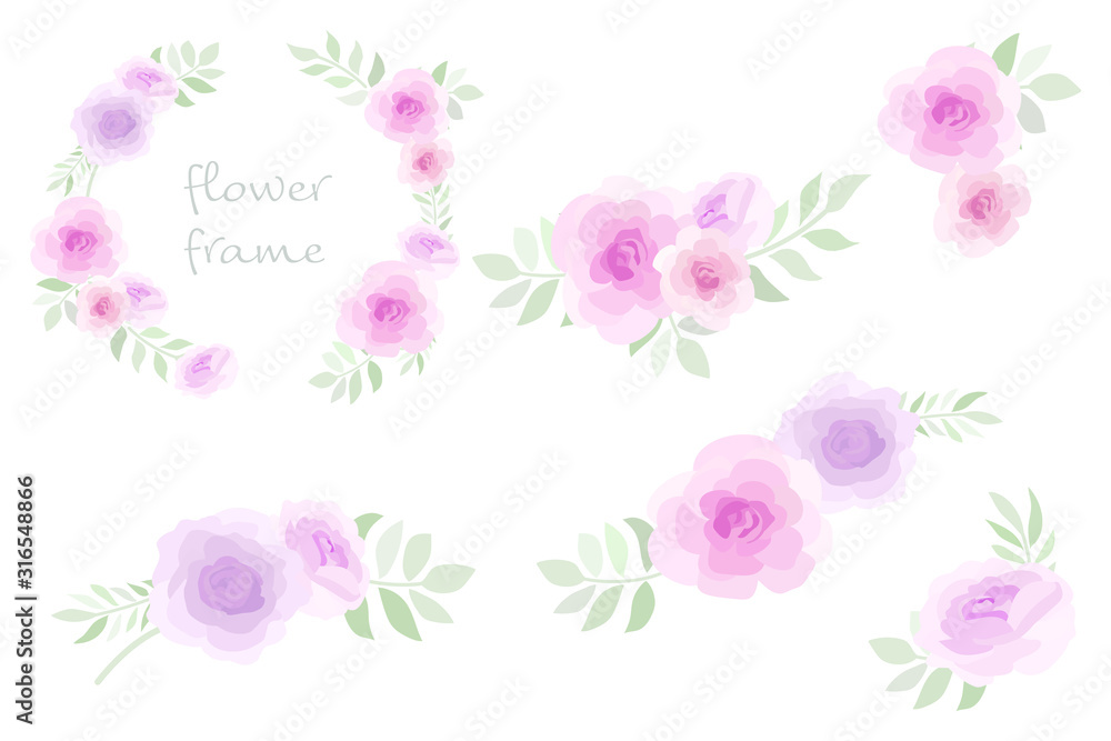 紫とピンクの花　装飾セット