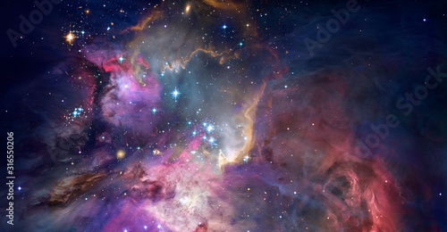 Fotografia Nebula and galaxies in space. Abstract cosmos background