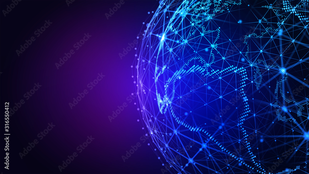 Obraz premium Connection lines Around Earth Globe. Background with Light Effect. Global International Connectivity Background. 3D illustration.