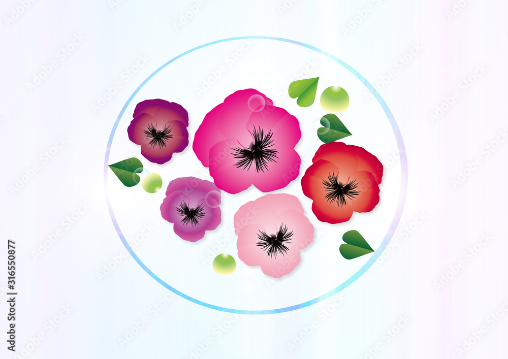 パンジー春の花ピンク系の花びらのイラストブルー背景素材 Stock Illustration Adobe Stock