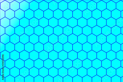 Hexagonal pattern background, with very bright blue fill and classic blue contour