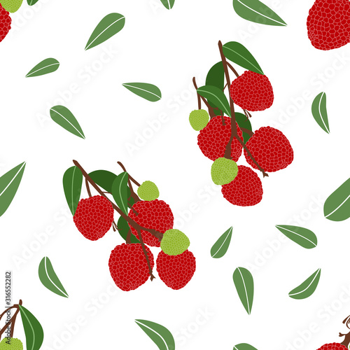 Kawaii Chinese fruit background. Tropical fruit lychee pattern. Summer fruit background. Asian fruit background texture for kitchen wallpaper, textile, fabric, gifts and packaging design.