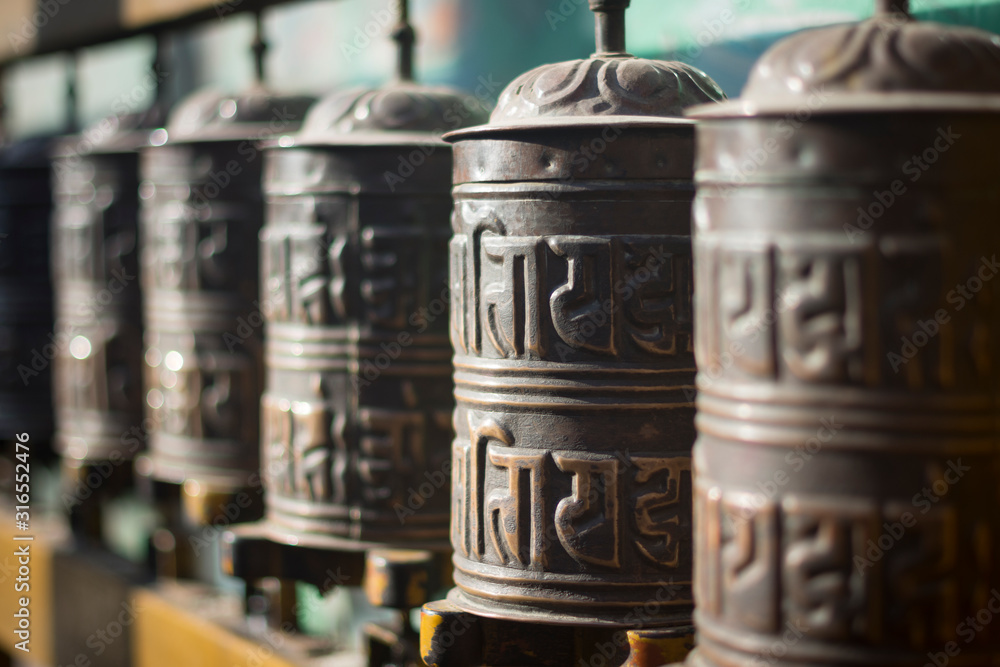   prayer wheels in kathmandu, Nepal