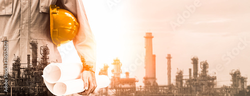 Tableau sur toile Future factory plant and energy industry concept in creative graphic design