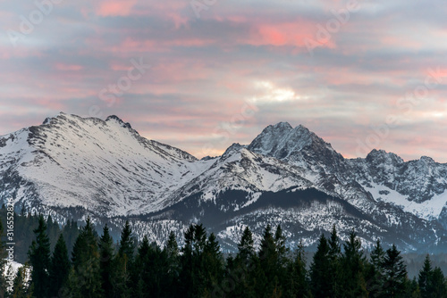 Views on Tatra Mountain in winter scenery from Zab Village © Ralfik D