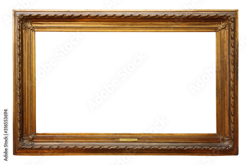 Picture gold wooden frame for design on white  background
