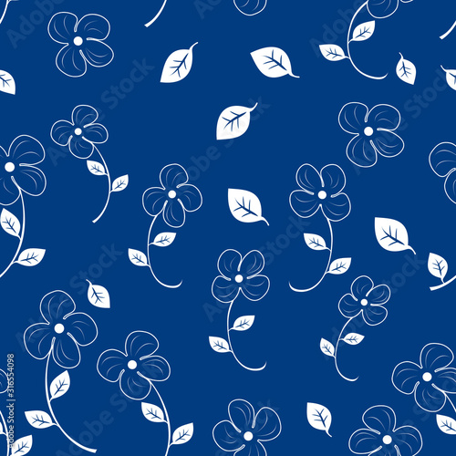 Ceramic blue and white floral pattern. Cute porcelain background design. Great for wallpaper, gifts, textile,  packaging design.