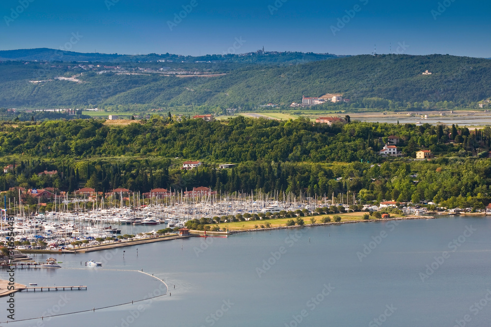 Overlooking the Adriatic coast in Portoroz,Marina Istria, Adria Slovenia,