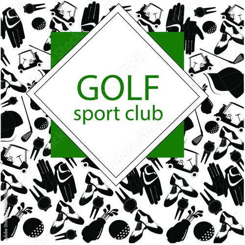 Vector illustration of Golf. Lettering. This illustration is for printing: postcard, poster, business card. For recreation, sports. Sports goods.
