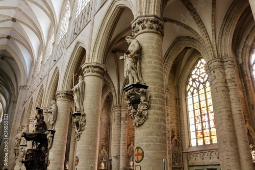 Interior of Cathedral of St. Michael and St. Gudula, Roman Catholic church in Brussels, Belgium. 