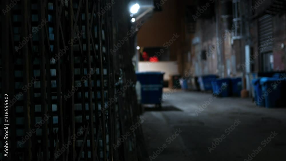 An establishing shot of a gray scary alley near alleyway with nightclub in background - V2 An establishing shot of a gray scary alley near alleyway with nightclub in background - V2